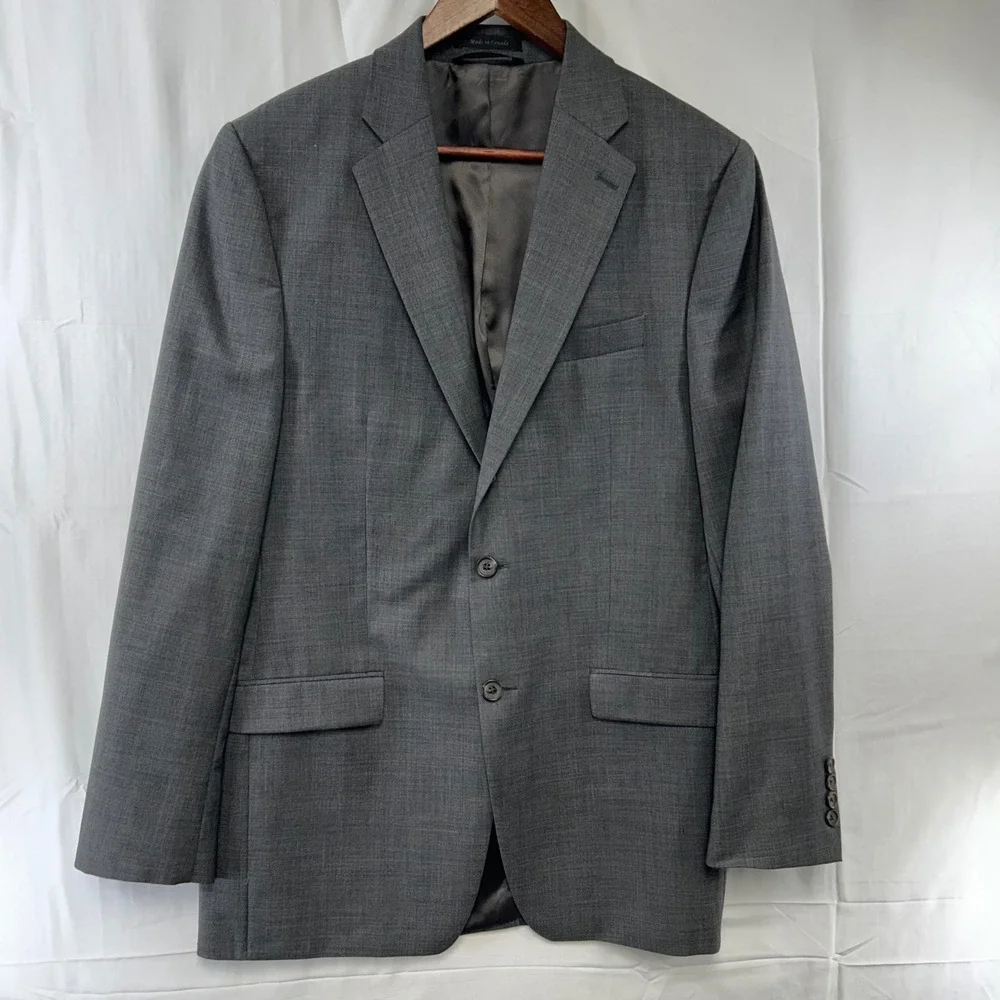 Lauren Ralph Lauren Blazer Mens 40L Grey Wool Sharkskin Two Button Sport Coat